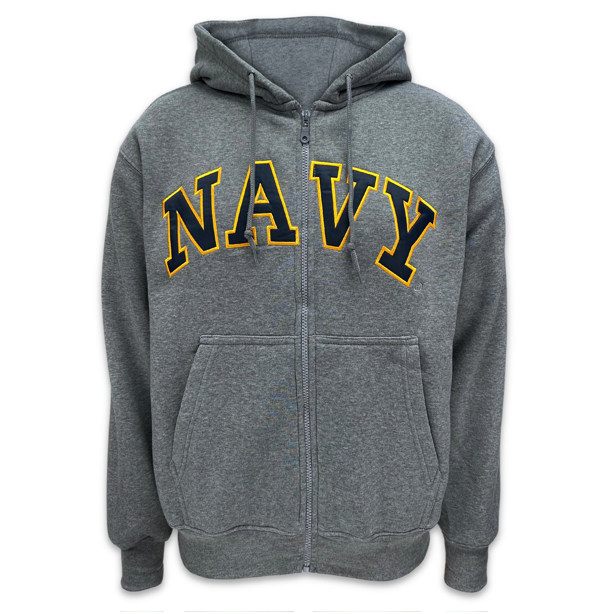 Navy Embroidered Full Zip Hoodie Sweatshirt Grey