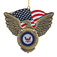 Load image into Gallery viewer, Navy Seal/Eagle with American Flag Metal Ornament