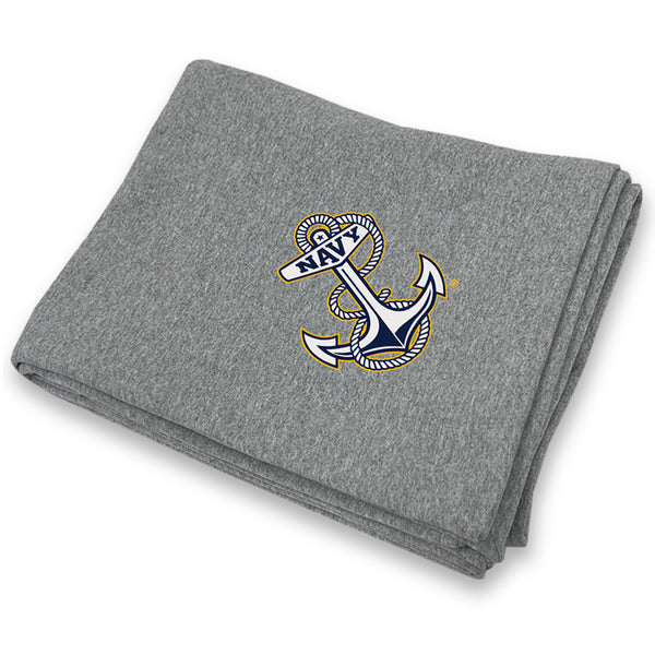 Navy Anchor DryBlend Fleece Stadium Blanket Grey