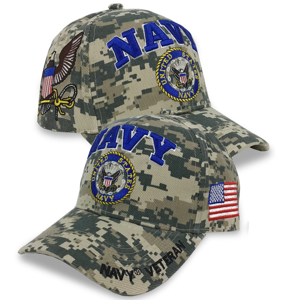 US Navy Vietnam Veteran, Blue Digital Camouflage Hat | Military Digi Camo Cap | Adjustable One Size