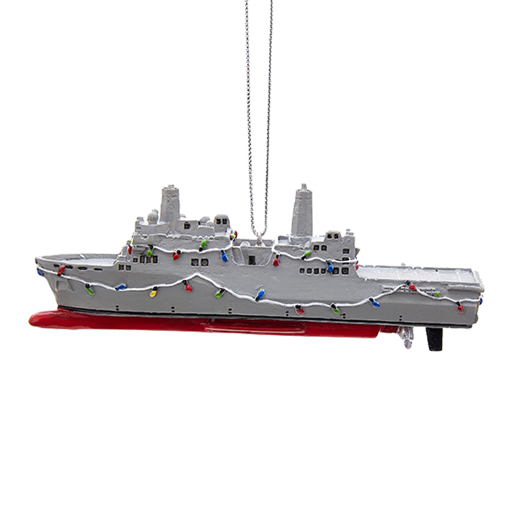 Navy Ship W/Christmas Lights Ornament