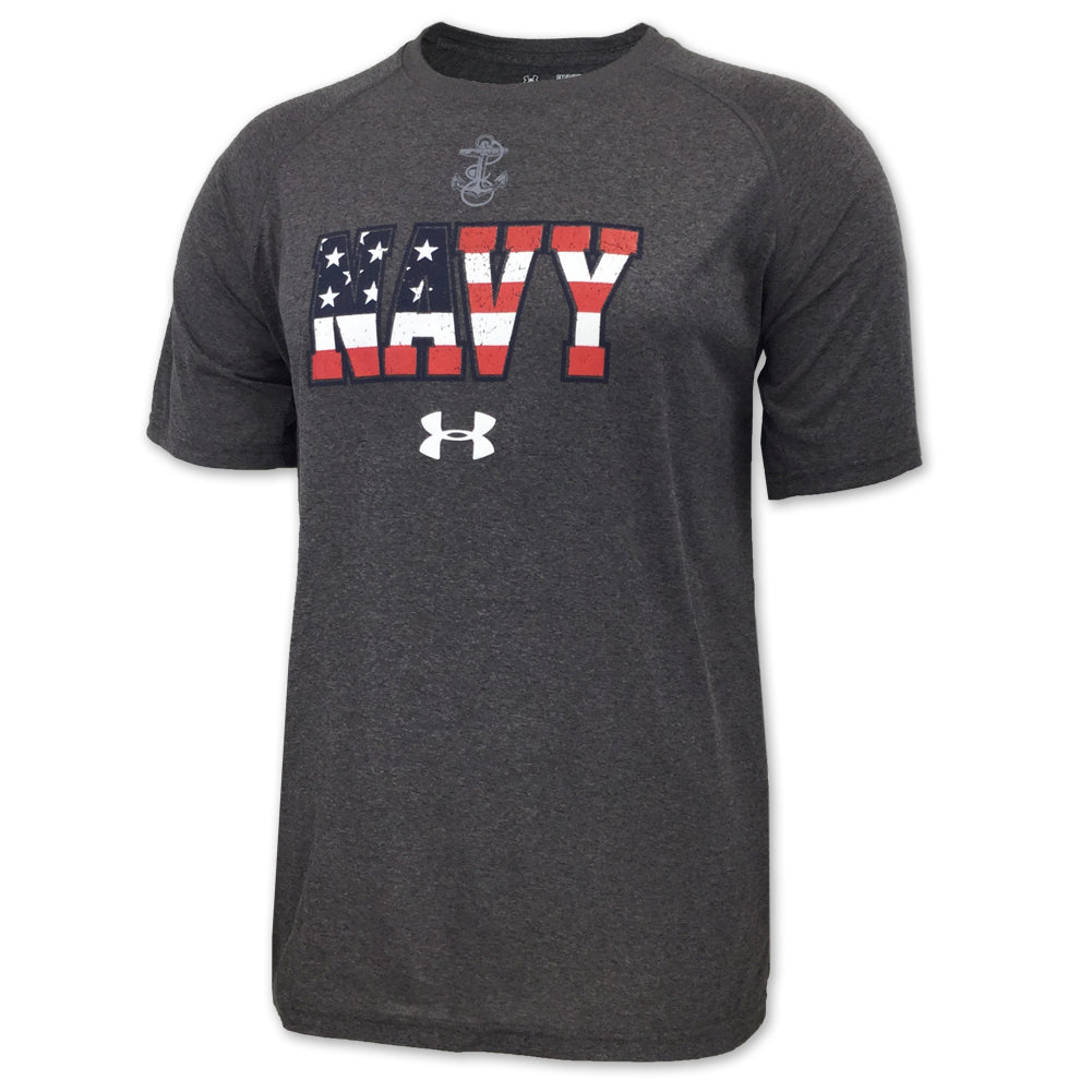 USA Tech T-Shirt Flag (Charcoal) Armour Navy Under